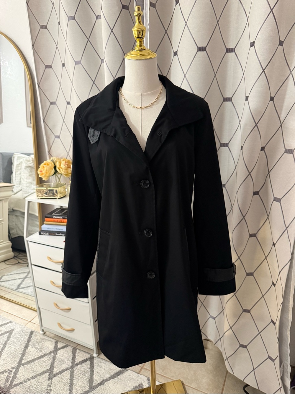 Lauren Ralph Lauren Black Women's Single-Breasted Trench Coat